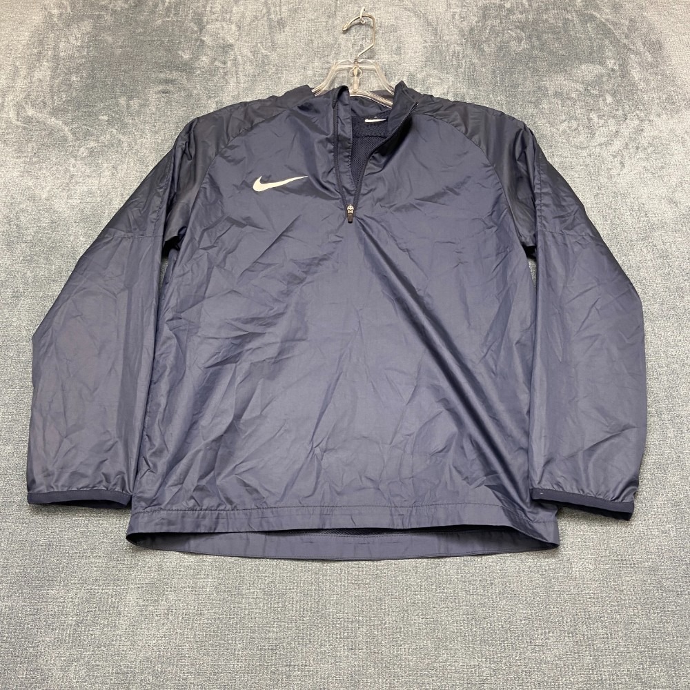 Nike Windbreaker Jacket Men Small Navy Blue Raglan Sleeve Mesh Lined Quarter Zip